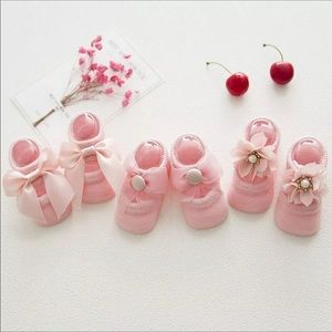 3 Pairs/Lot Lace Bow Flower Baby Socks Anti-Slip